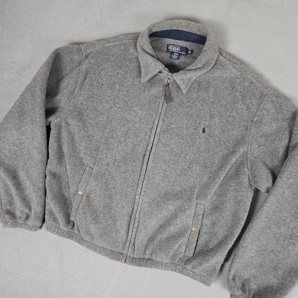 Polo Ralph Lauren Jacket Men XL Fleece Bomber Gray Polartec Full Zip Vintage 90s